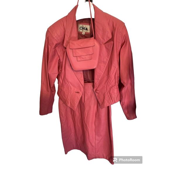 Dresses & Skirts - Vintage CHIA Leather 3 Piece Pink Barbiecore Awesome Outfit Jacket Med-Skirt S 8